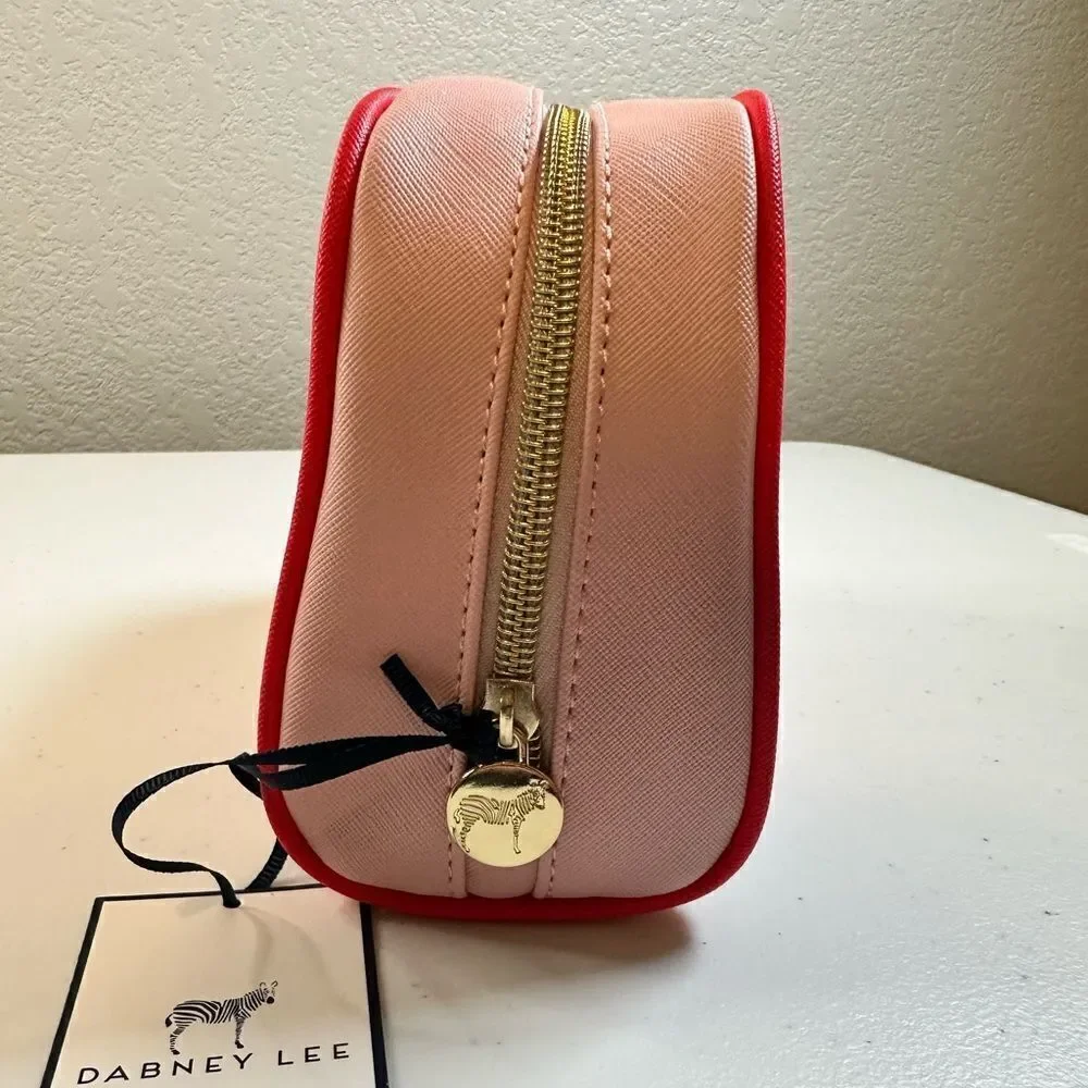 NWT Dabney Lee Pink Faux Leather Makeup Cosmetic Bag Top Zip “Feeling Pretty”